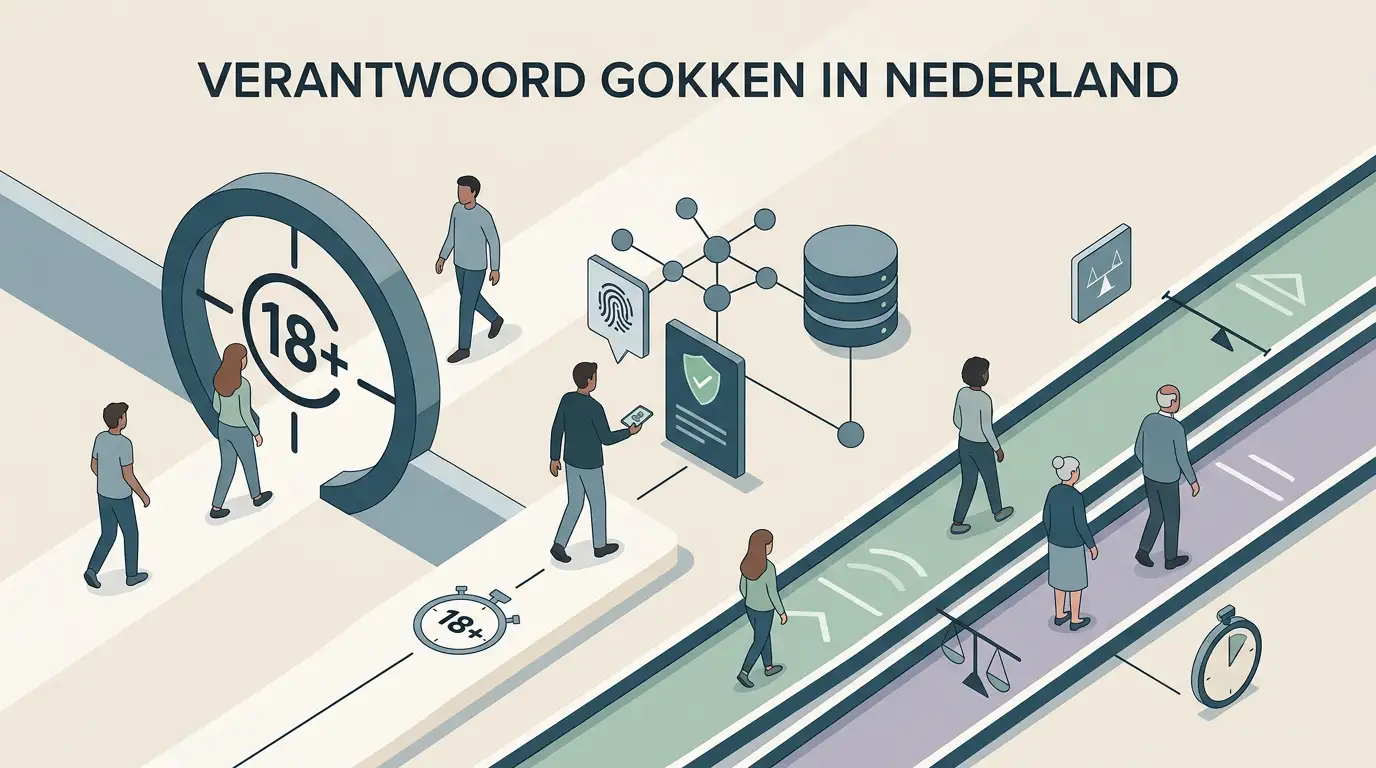 Illustratie van Nederlandse spelersbescherming met 18 plus, Cruks en nettostortingsgrenzen van 300 en 700 euro